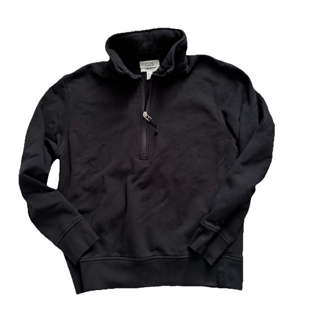 COS Relaxed 1/4 Zip Pullover Black Sweatshirt Womens XS